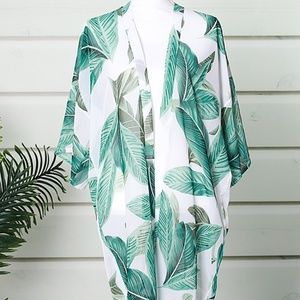 Green & Cream Leaves Kimono